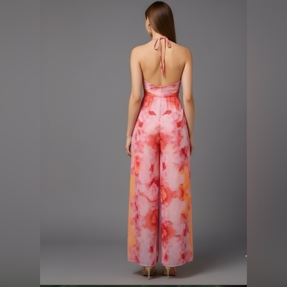 Chiffon Tie Dye Split Thigh Wide Leg Jumpsuit - Picture 4 of 11